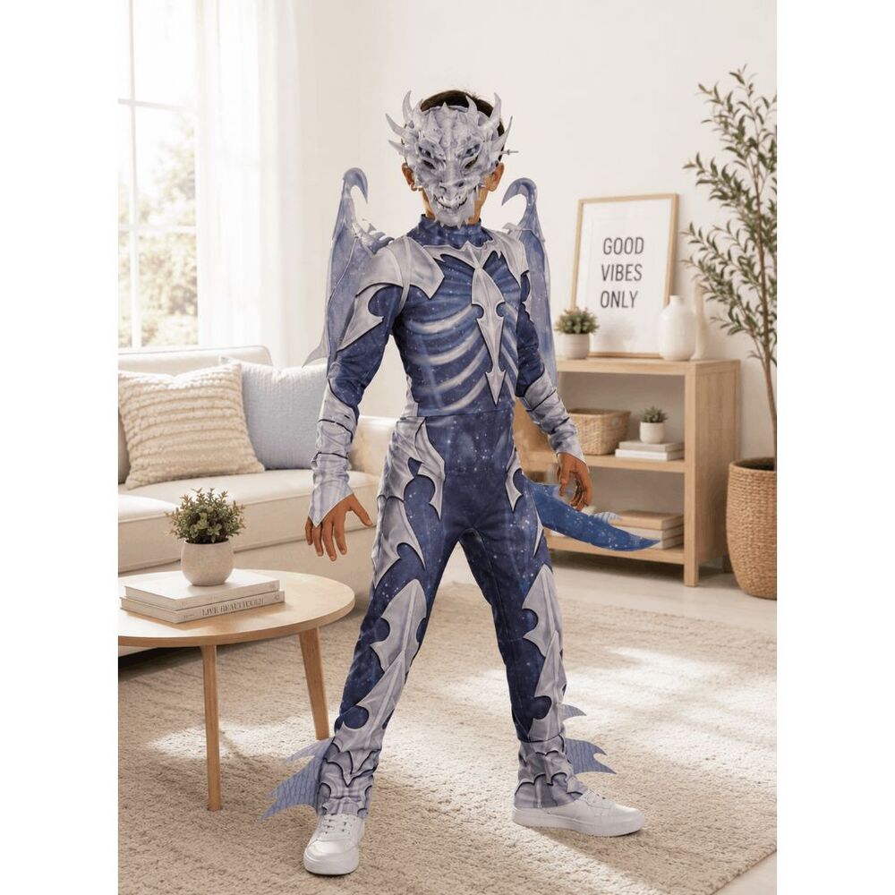 Ghostly Dragon White Blue Jumpsuit Fancy Halloween Boys Size Large L 12-14 NEW